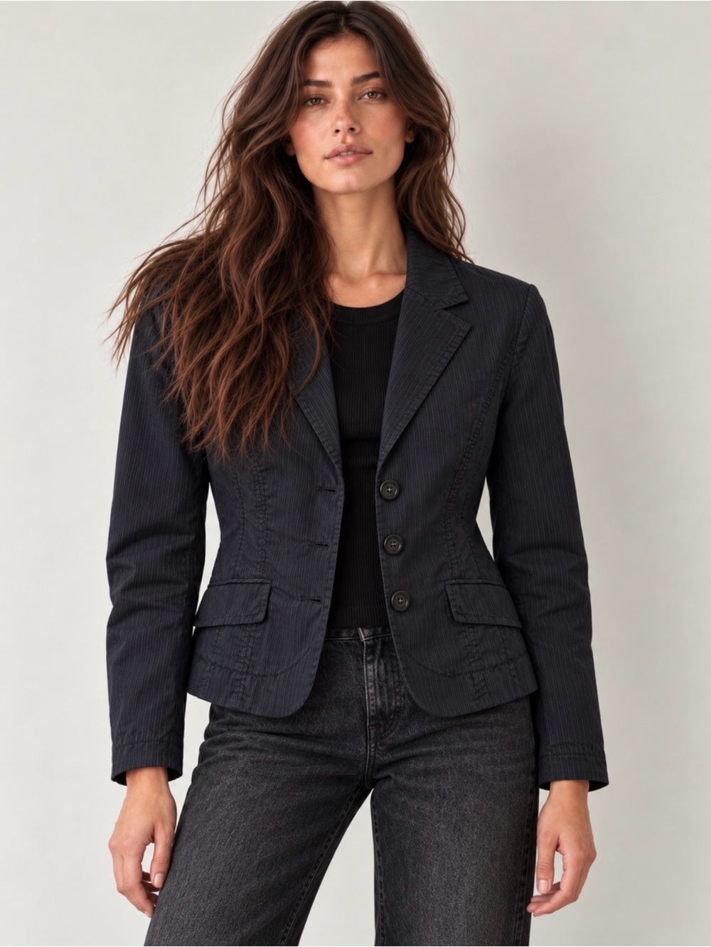 Luisa Cerano Navy Pinstripe Blazer Lightweight Tailored Size 8